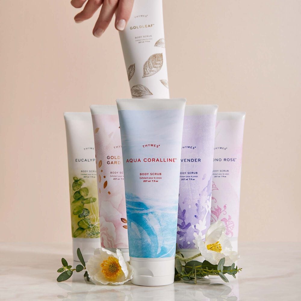 Thymes Goldleaf Body Scrub standing next to other Thymes Body Scrubs image number 3